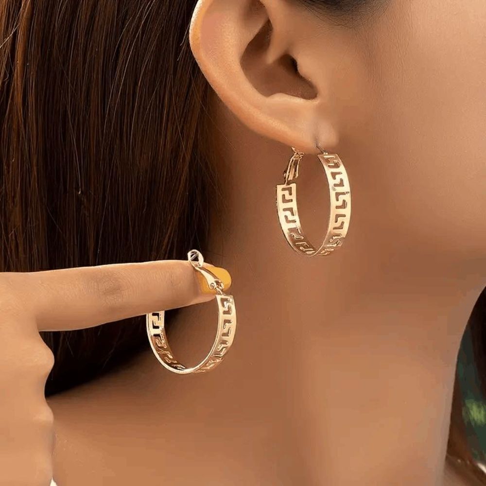 Gold Geometric Greek Cutout Hoop Earrings